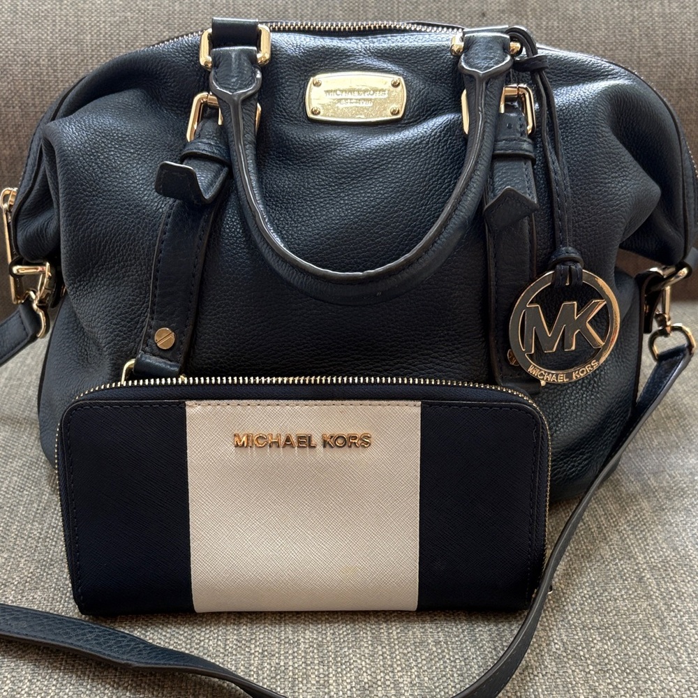 Michael Kors Navy and Cream Satchel and  wallet